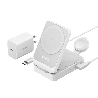 Anker MagGo foldable 3-in-1 charging station, shell white with phone and watch pads