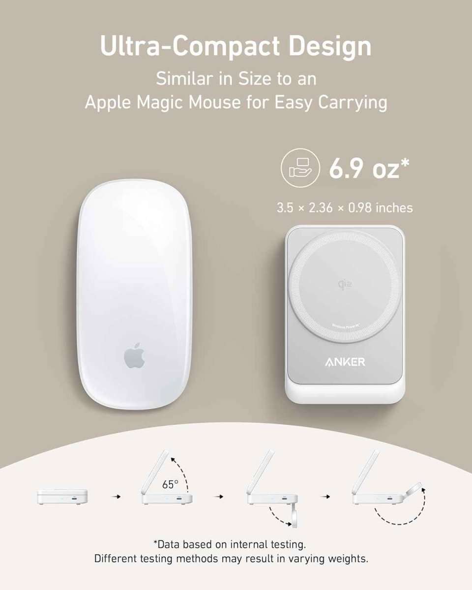White foldable 3-in-1 wireless charging dock with compact charging pad and stand