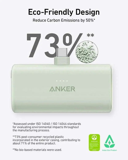 Anker Nano 5000mAh USB-C Power Bank with Built-In Connector, 22.5W Fast Charging Anker Black Stone Shell White Ice Lake Blue Black Stone-Shell White-Ice Lake Blue-Lotus Pink-Sprout Green-