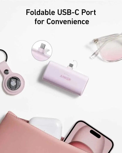 Anker Nano 5000mAh USB-C Power Bank with Built-In Connector, 22.5W Fast Charging Anker Black Stone Shell White Ice Lake Blue Black Stone-Shell White-Ice Lake Blue-Lotus Pink-Sprout Green-