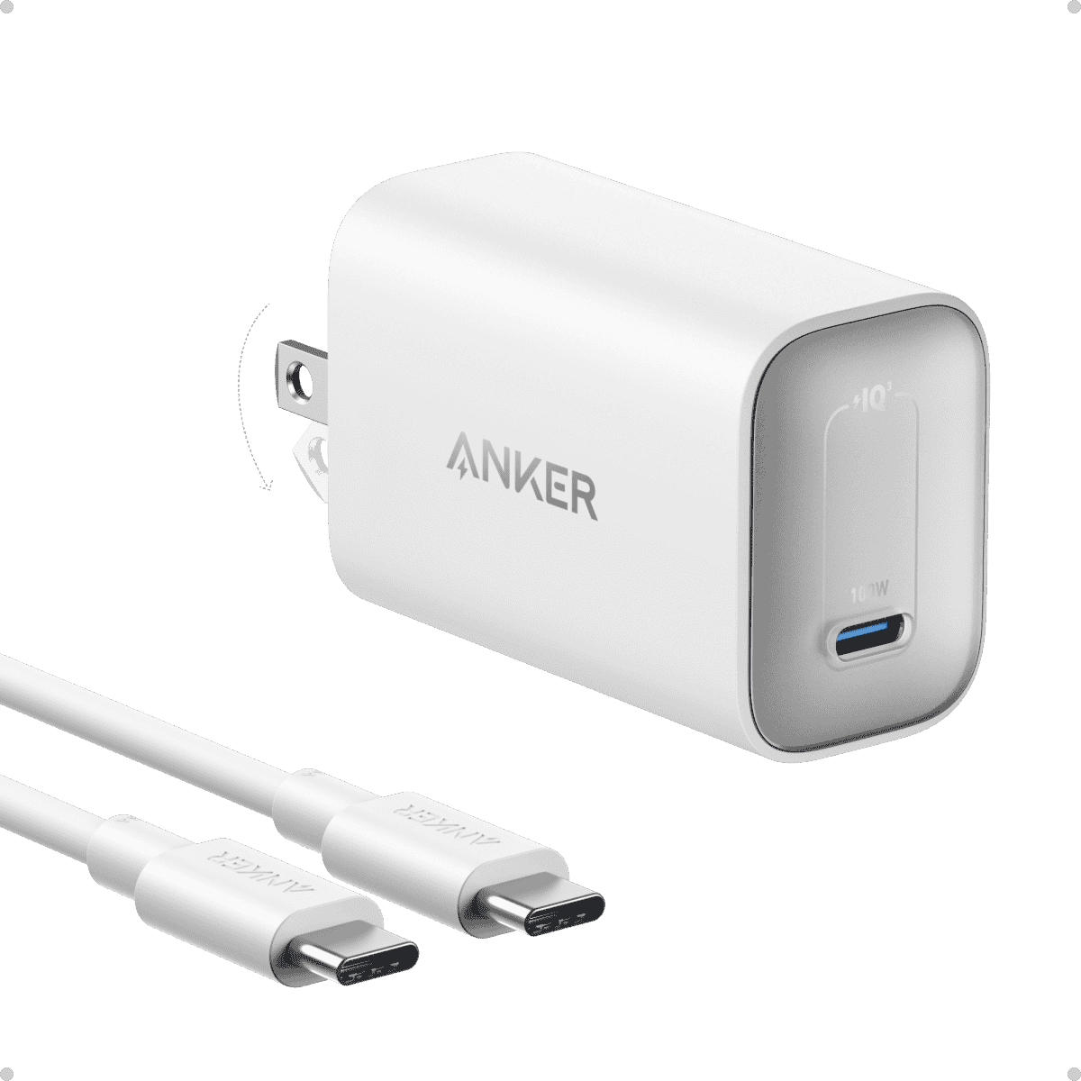 Shell white wall charger with USB-C port and attached USB-C cable