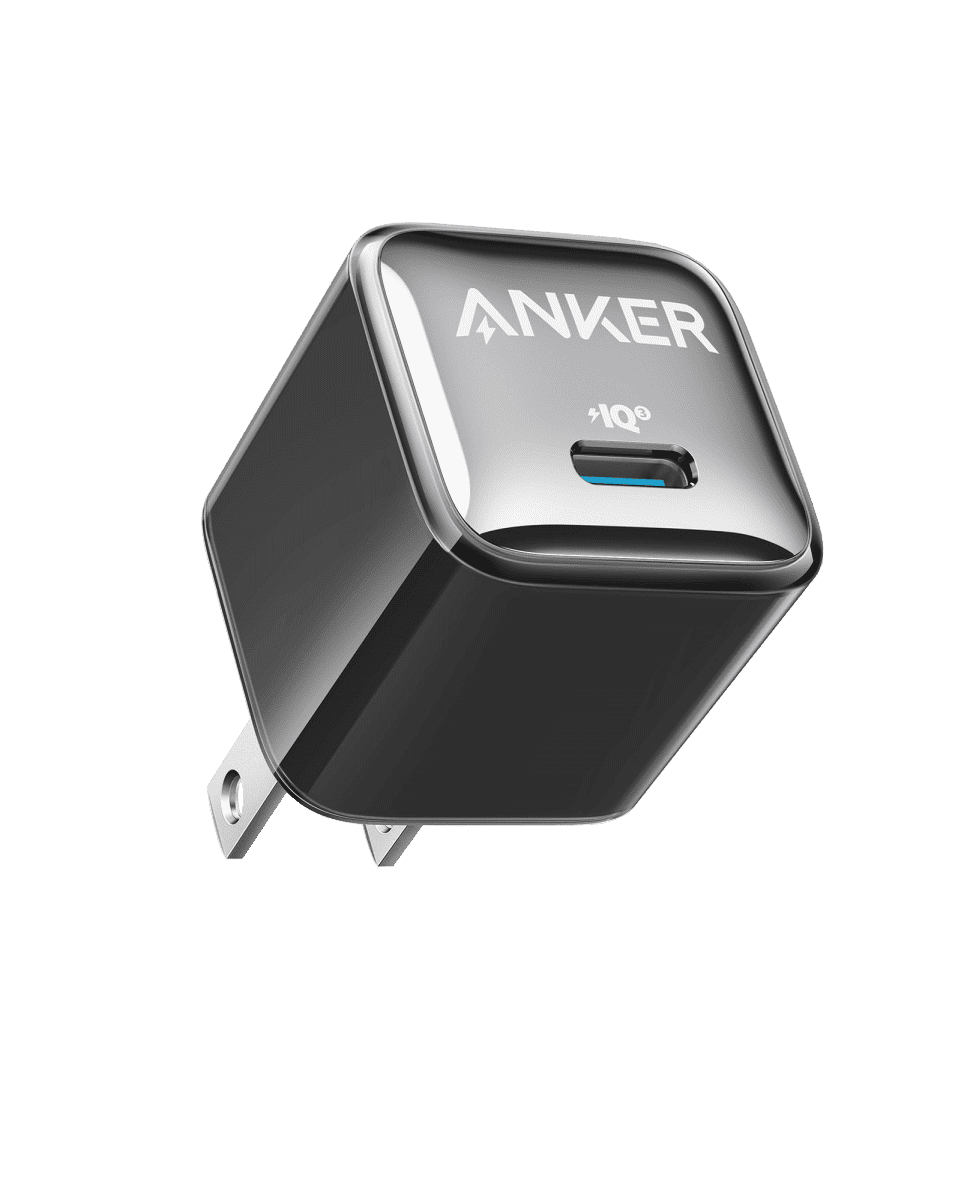 Black Anker 20W nano charger with USB-C port, wall plug design