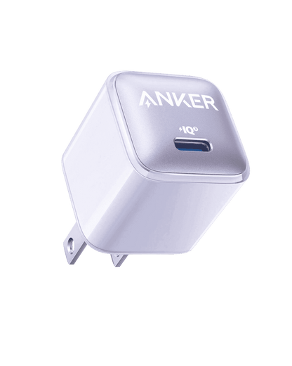 Anker Nano Charger (20W) silver-lavender USB-C wall adapter, compact plug