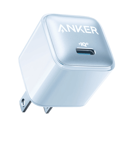 Anker Nano Charger (20W) metallic blue USB-C wall adapter with compact plug