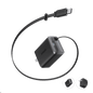 Black USB-C wall charger with built-in retractable cable and dual USB-C ports