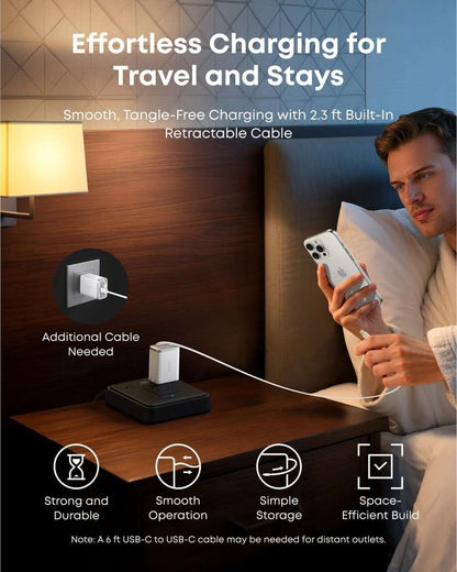 White USB-C wall charger with built-in retractable USB-C cable