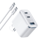 Three-port USB-C nano charger, foldable plug, white shell with 3 ports