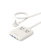 Shell white charging station with pop-up outlets and USB ports, connected by power cables
