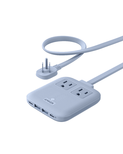 Black charging station with pop-up outlets and USB ports, with power cable loops