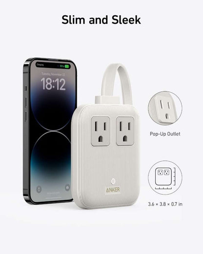 Shell White charging station with two AC outlets and USB-C/USB-A ports