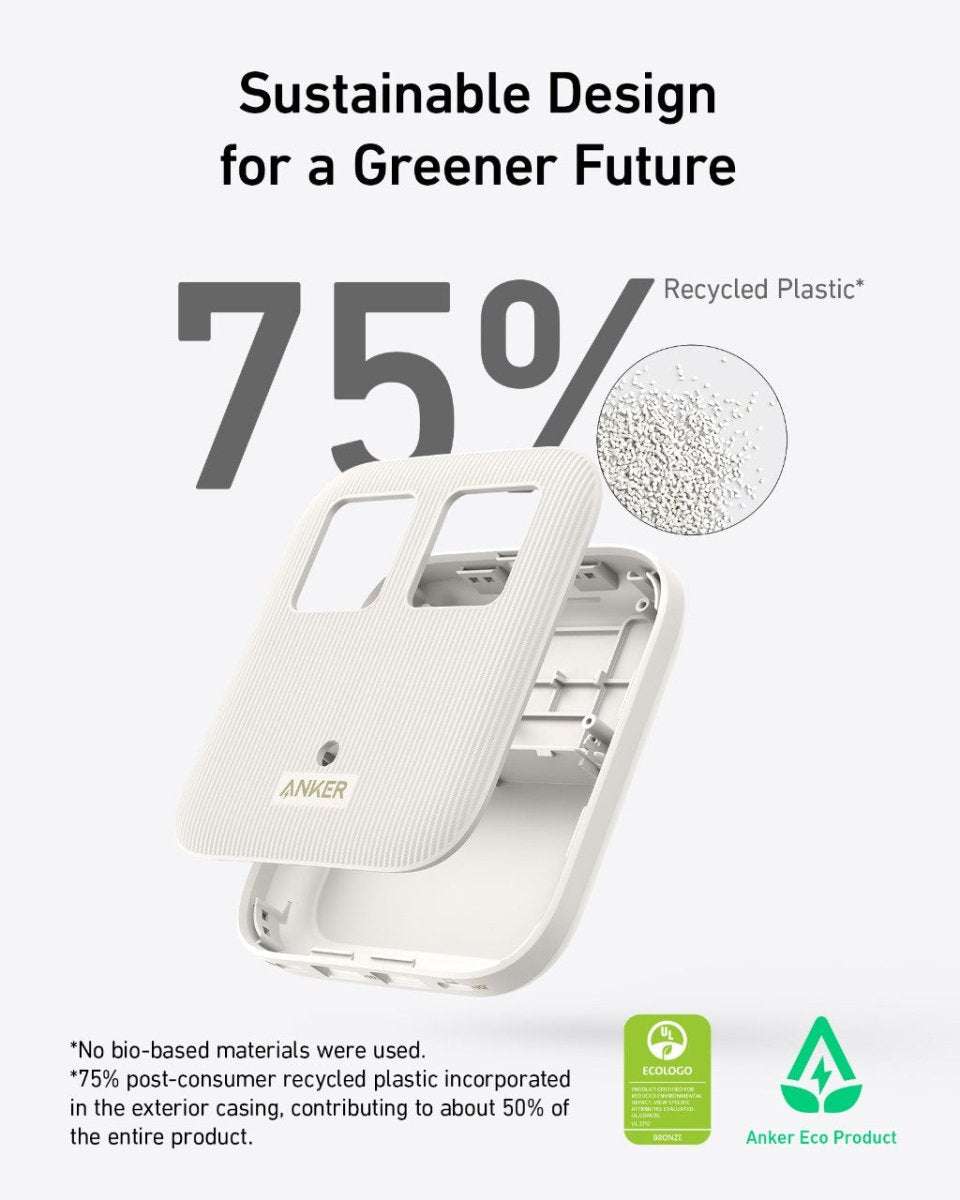 White charging station with textured, speckled housing and built-in power outlets