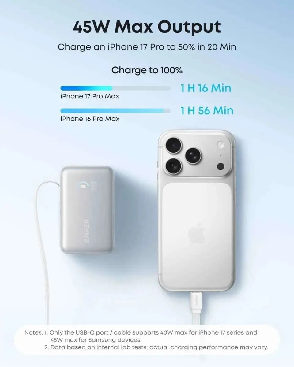 Anker Nano Power Bank (10K, 45W, Built-In Retractable USB-C Cable) Anker Black Aurora White Teal Oasis Black-Aurora White-Teal Oasis-Pink Aura-Misty Blue-