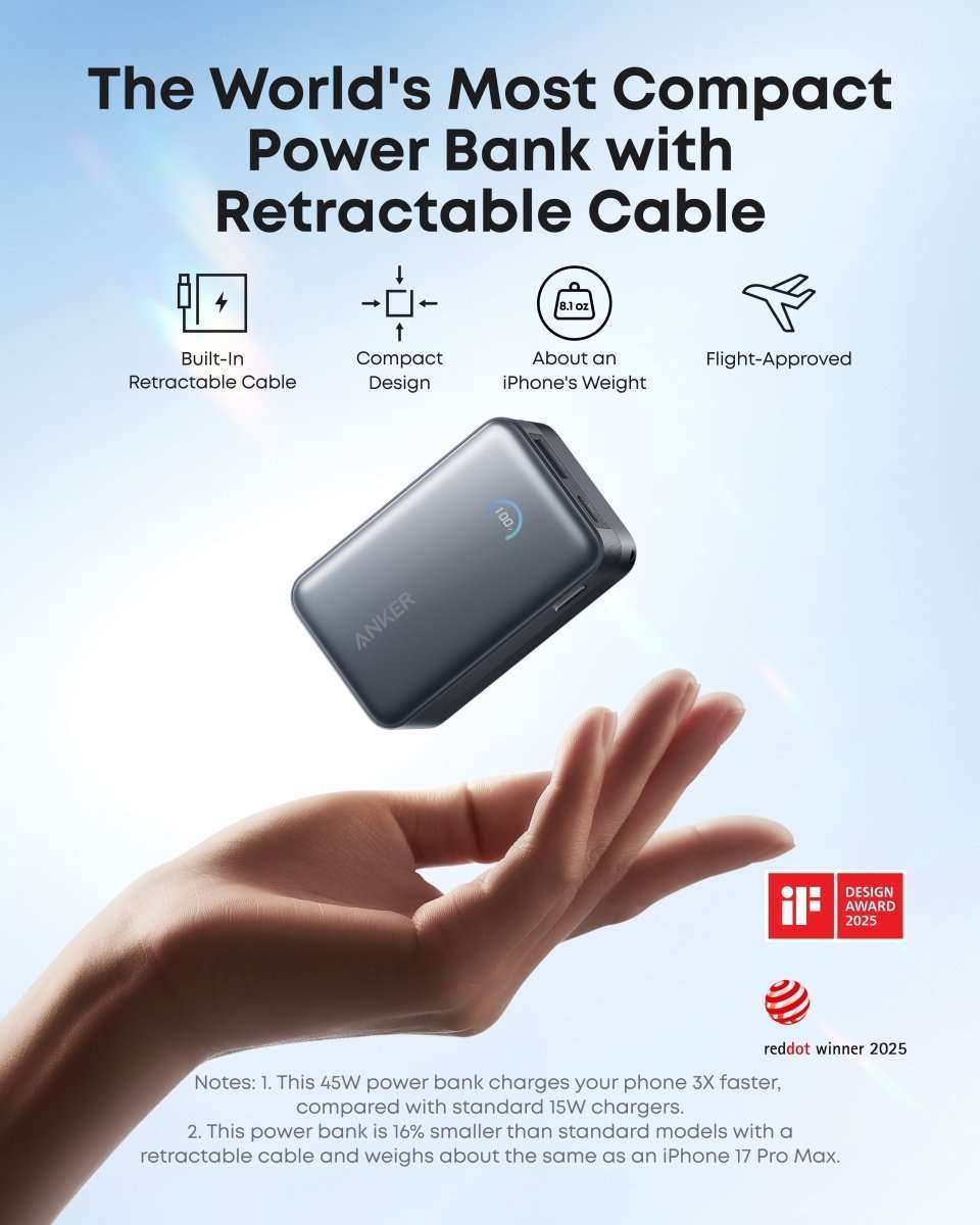 Anker Nano Power Bank (10K, 45W, Built-In Retractable USB-C Cable) Cartsfy Inc.