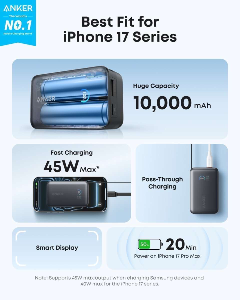 Anker Nano Power Bank (10K, 45W, Built-In Retractable USB-C Cable) Cartsfy Inc.