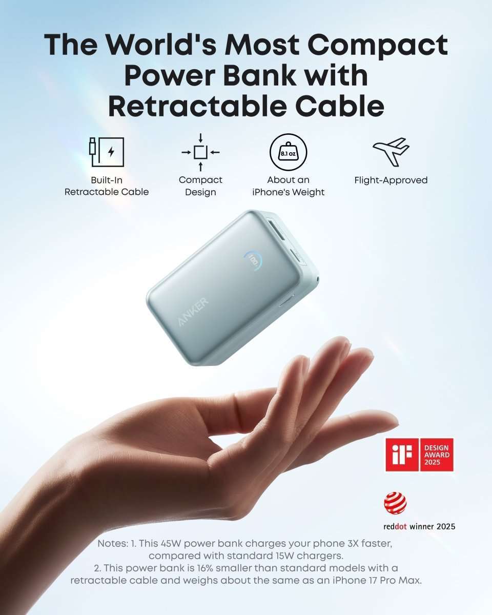 Anker Nano Power Bank (10K, 45W, Built-In Retractable USB-C Cable) Cartsfy Inc.