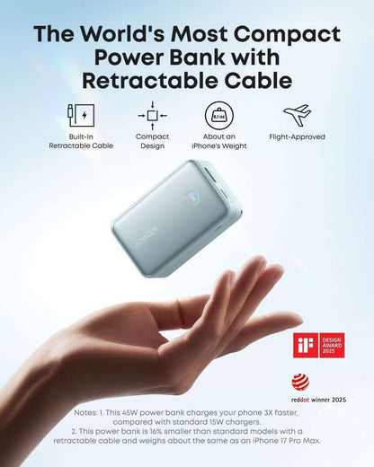 Anker Nano Power Bank (10K, 45W, Built-In Retractable USB-C Cable) Cartsfy Inc.