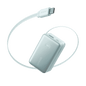 Anker Nano power bank with retractable USB-C cable, light blue case and cable.