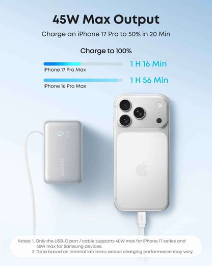 Anker Nano Power Bank (10K, 45W, Built-In Retractable USB-C Cable) Cartsfy Inc.