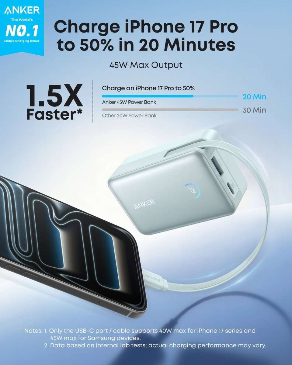 Anker Nano Power Bank (10K, 45W, Built-In Retractable USB-C Cable) Cartsfy Inc.