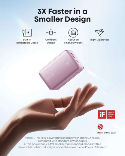 Anker Nano Power Bank (10K, 45W, Built-In Retractable USB-C Cable) Cartsfy Inc.