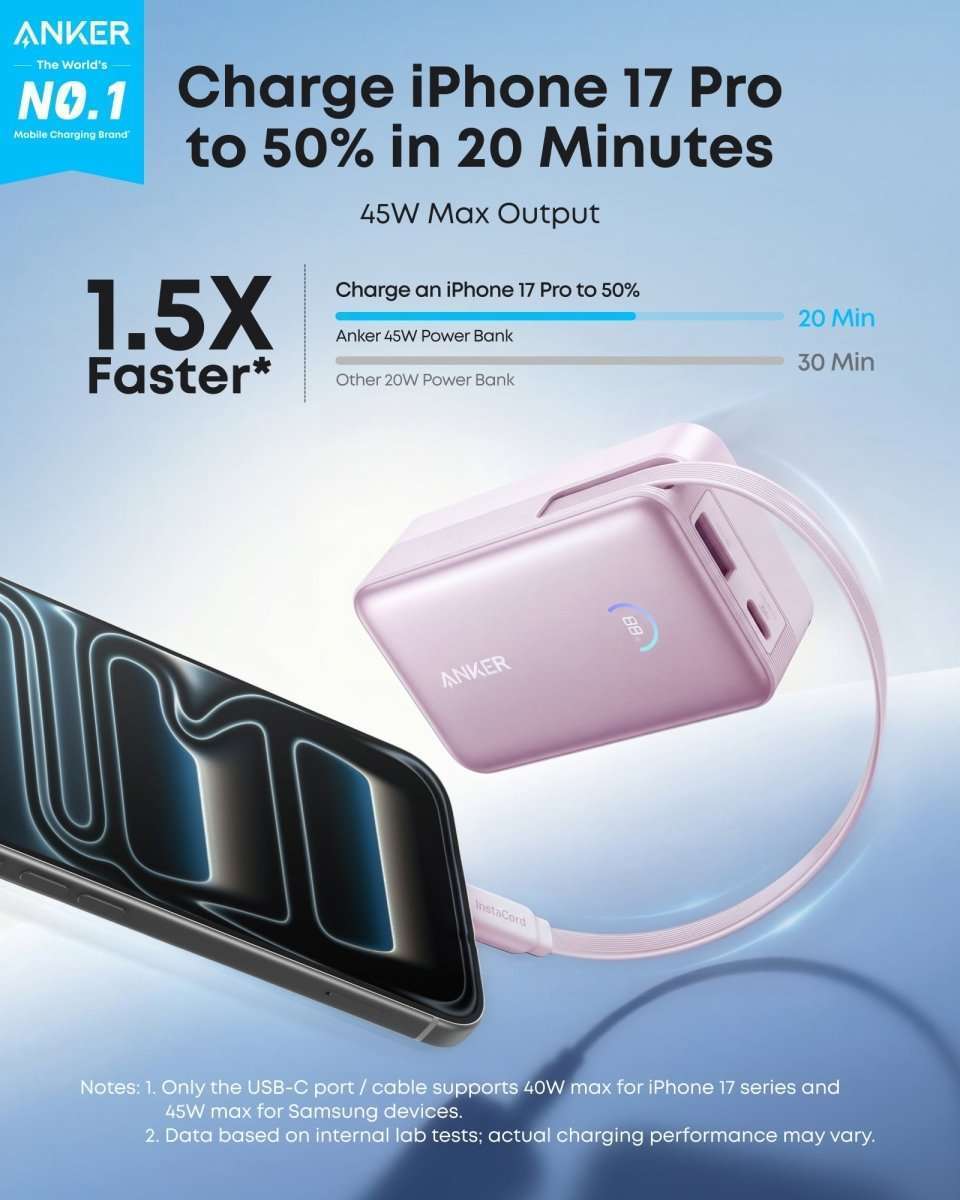 Anker Nano Power Bank (10K, 45W, Built-In Retractable USB-C Cable) Cartsfy Inc.