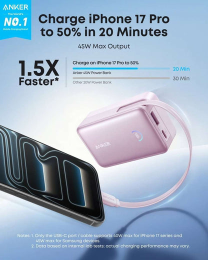 Anker Nano Power Bank (10K, 45W, Built-In Retractable USB-C Cable) Cartsfy Inc.