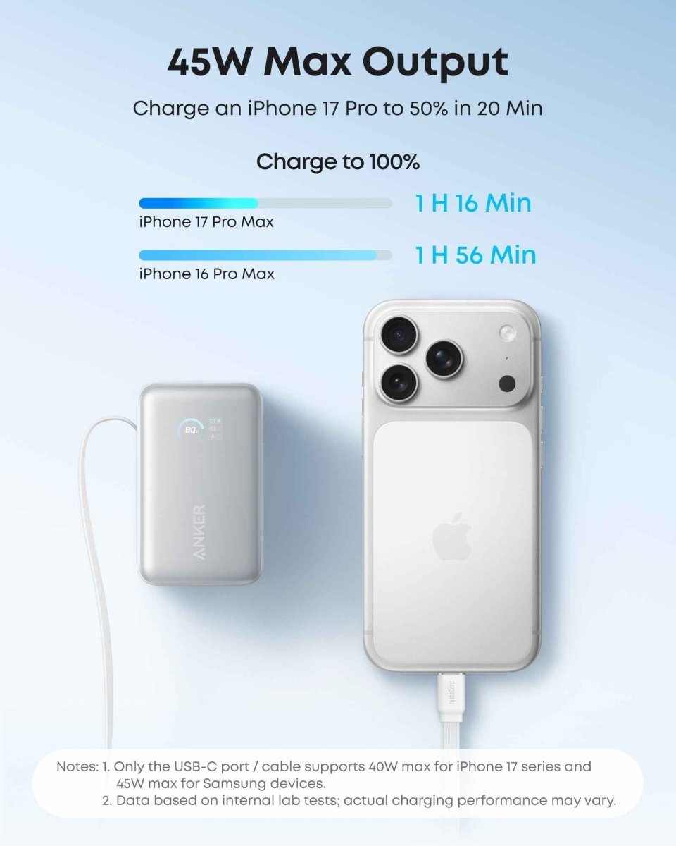 Anker Nano Power Bank (10K, 45W, Built - In Retractable USB - C Cable) - Cartsfy Inc.