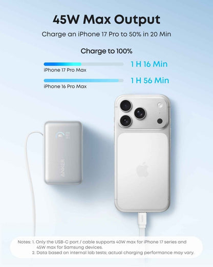 Anker Nano Power Bank (10K, 45W, Built - In Retractable USB - C Cable) - Cartsfy Inc.