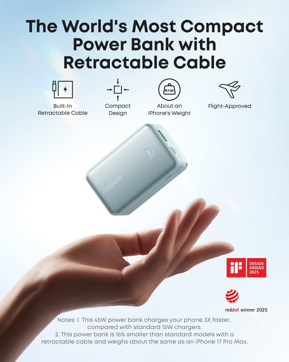 Anker Nano Power Bank (10K, 45W, Built - In Retractable USB - C Cable) - Cartsfy Inc.