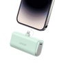 Mint green nano power bank with built-in Lightning connector and USB port