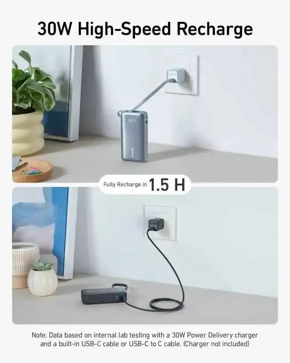 Anker Nano Power Bank (30W, Built-In USB-C Cable) Anker Black Stone Natural Green Shell White Black Stone-Natural Green-Shell White-Ice Lake Blue-Lilac Purple-