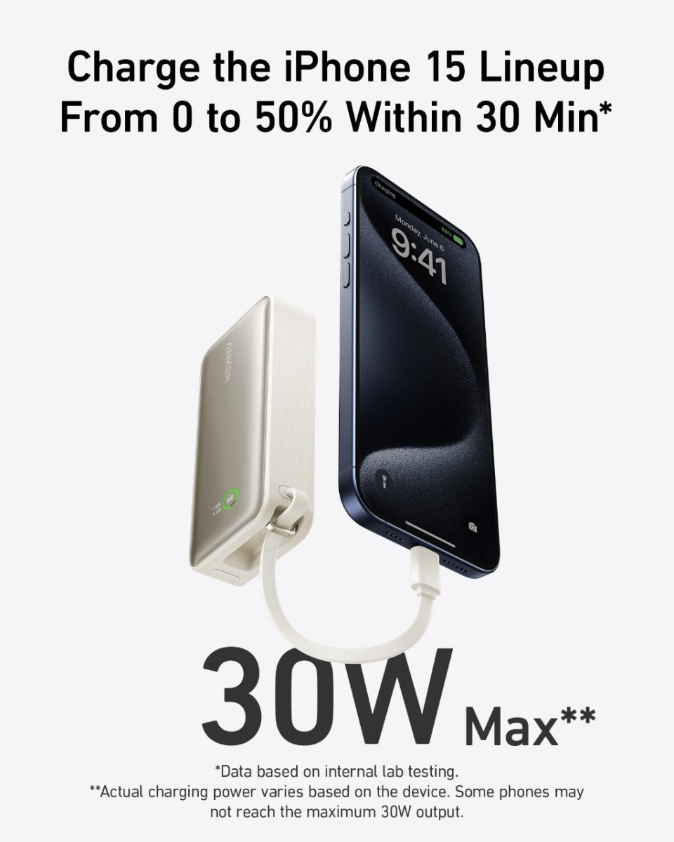 Anker Nano Power Bank (30W, Built - In USB - C Cable) - Cartsfy Inc.