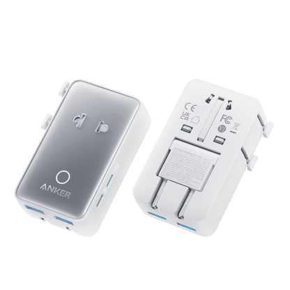 Anker nano travel adapter, 5-in-1, white, with foldable plug prongs