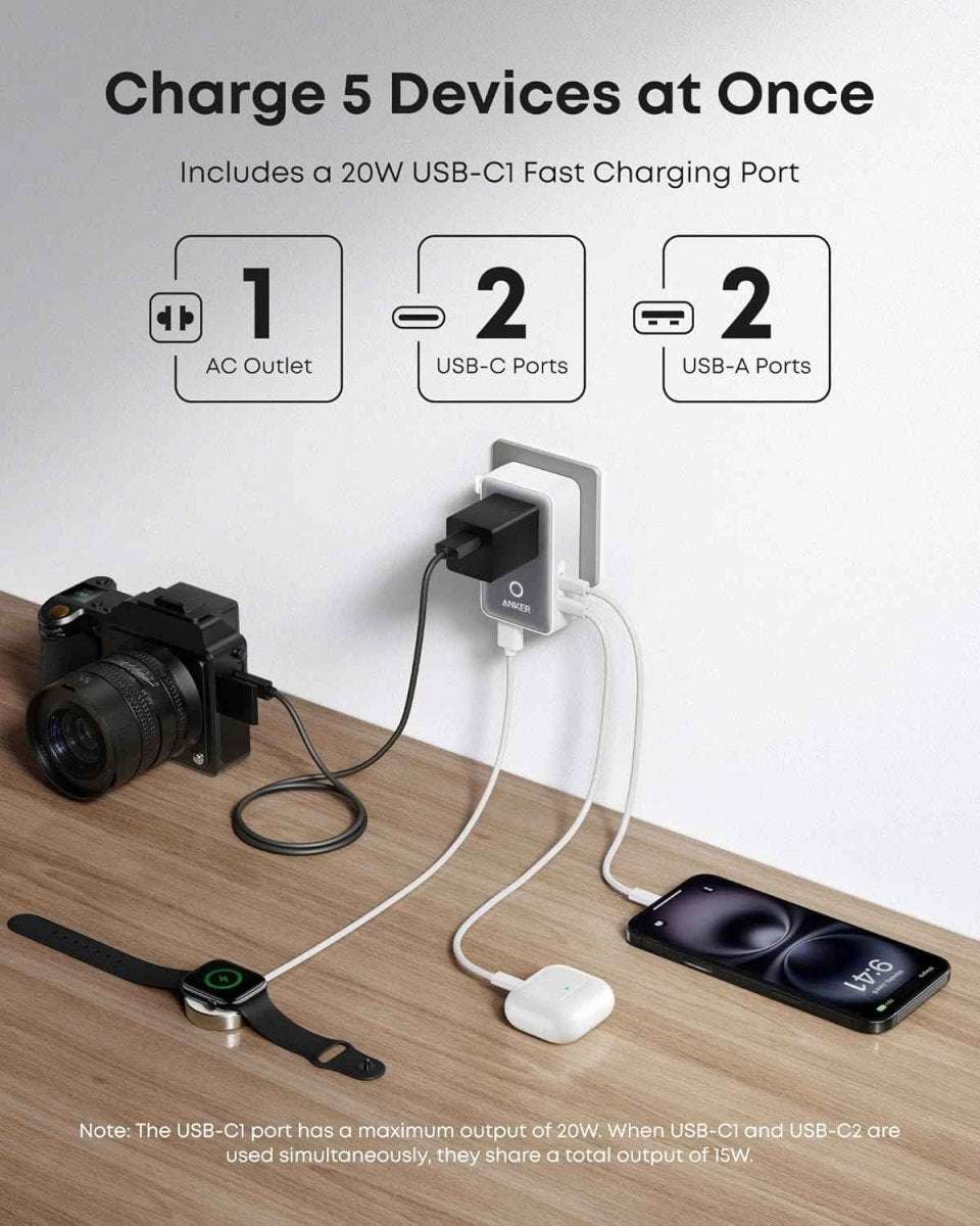 Anker Nano Travel Adapter (5-in-1, 20W, 1-Pack) Cartsfy Inc.