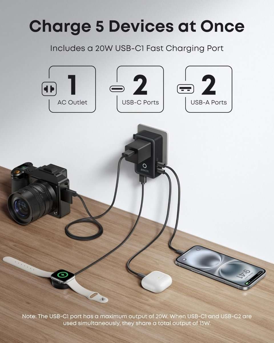 Anker Nano Travel Adapter (5-in-1, 20W, 1-Pack) Cartsfy Inc.
