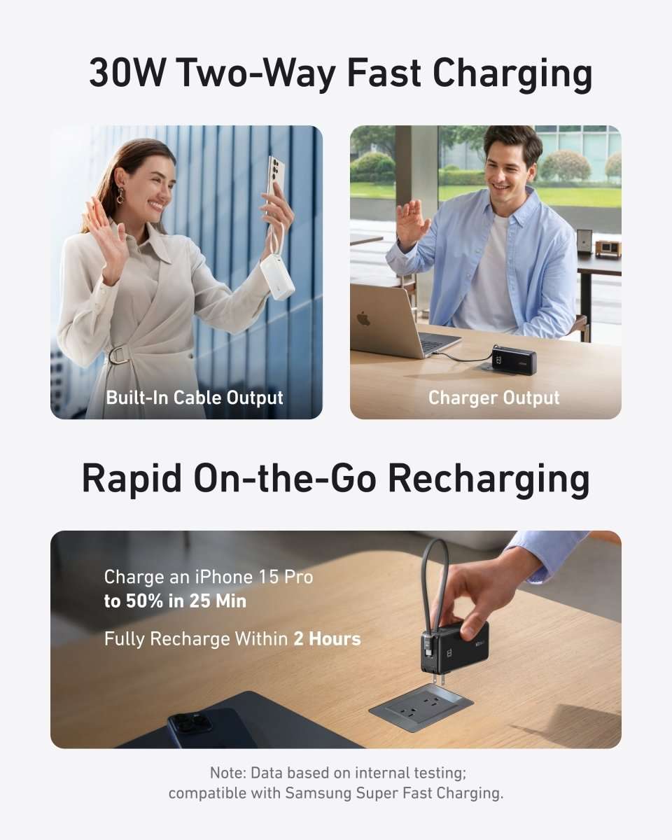 Portable power bank with built-in cable, charging phone