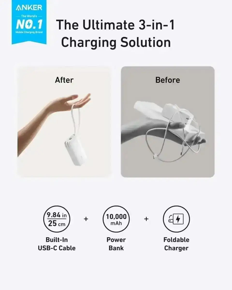 Anker Power Bank (10K, Fusion, Built-In Cable) Cartsfy Inc.