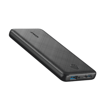 Anker PowerCore 10K power bank, black close-up with USB-C and output ports