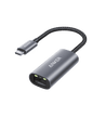 Gray USB-C to gigabit Ethernet adapter with RJ45 port and braided cable