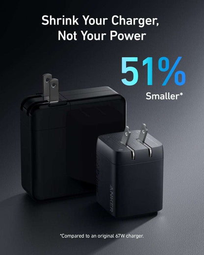 Anker Prime GaN wall charger with two-pin plug, dark gray housing