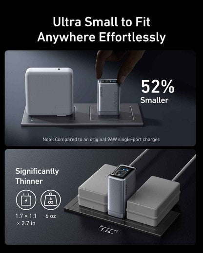 Anker Prime 100W GaN compact charger with USB-C port and wall-plug prongs