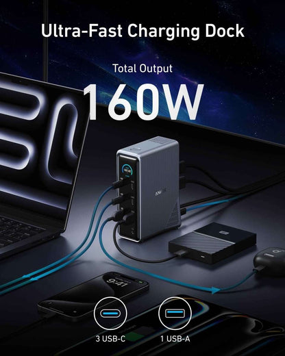 Anker Prime charging docking station, 160W fast charging dock with ports