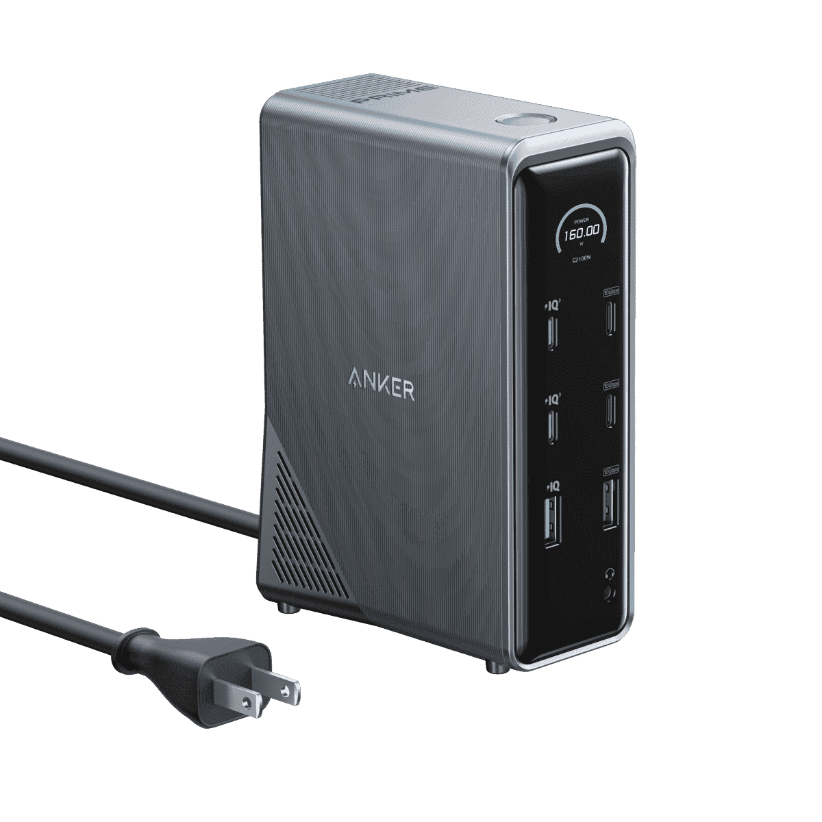 Anker Prime charging docking station, front ports and power cable connection
