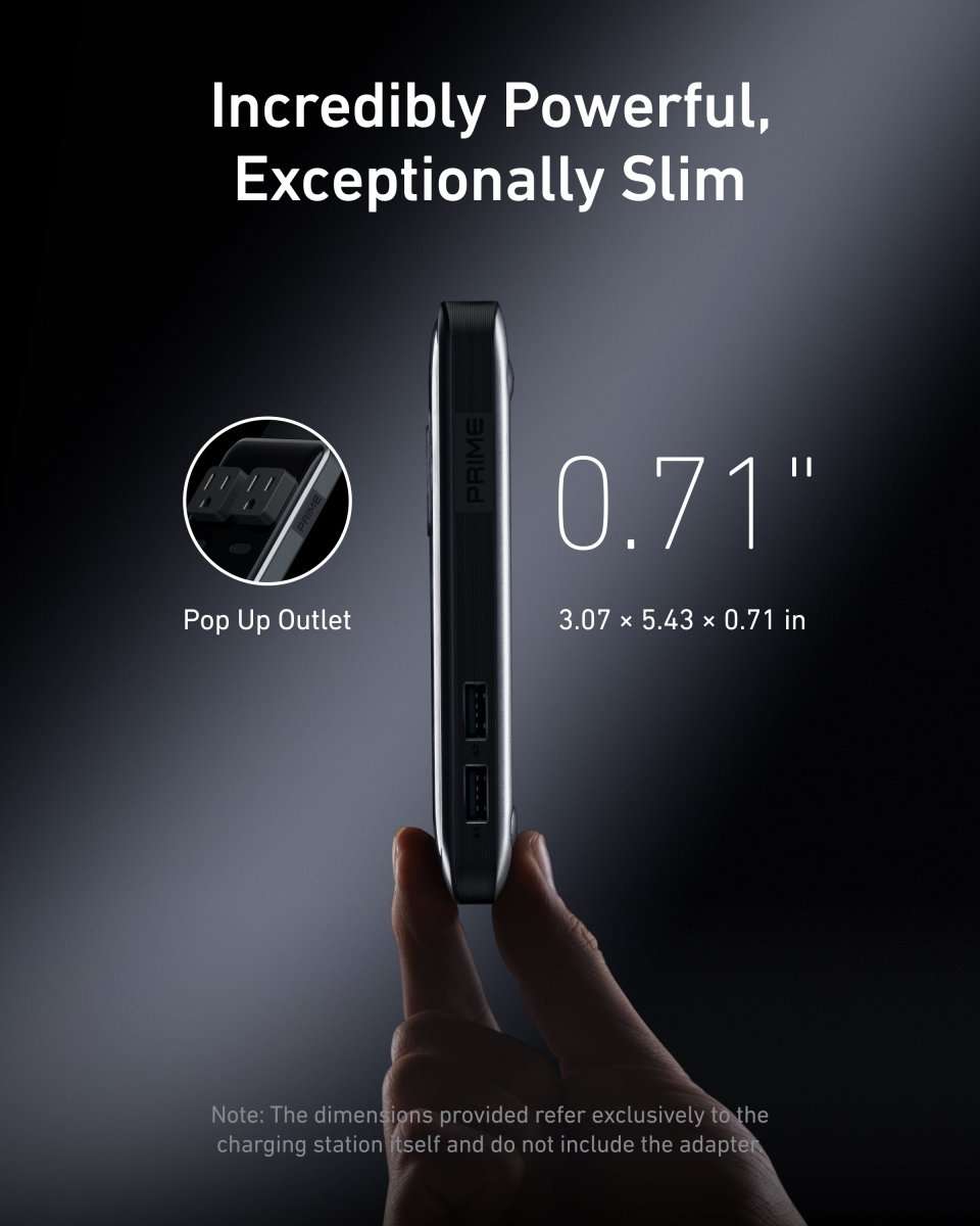 Anker Prime slim charging station with pop-up AC outlet, black