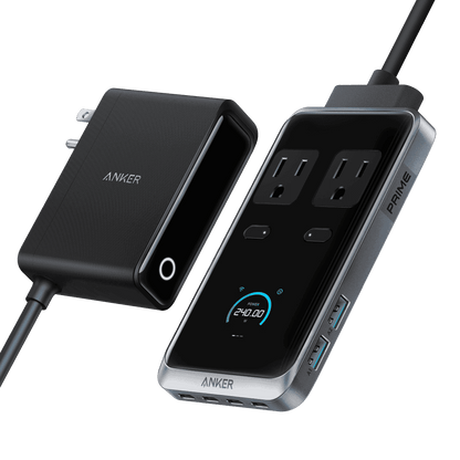 Anker Prime 8-in-1 charging station with AC outlet and USB ports, black