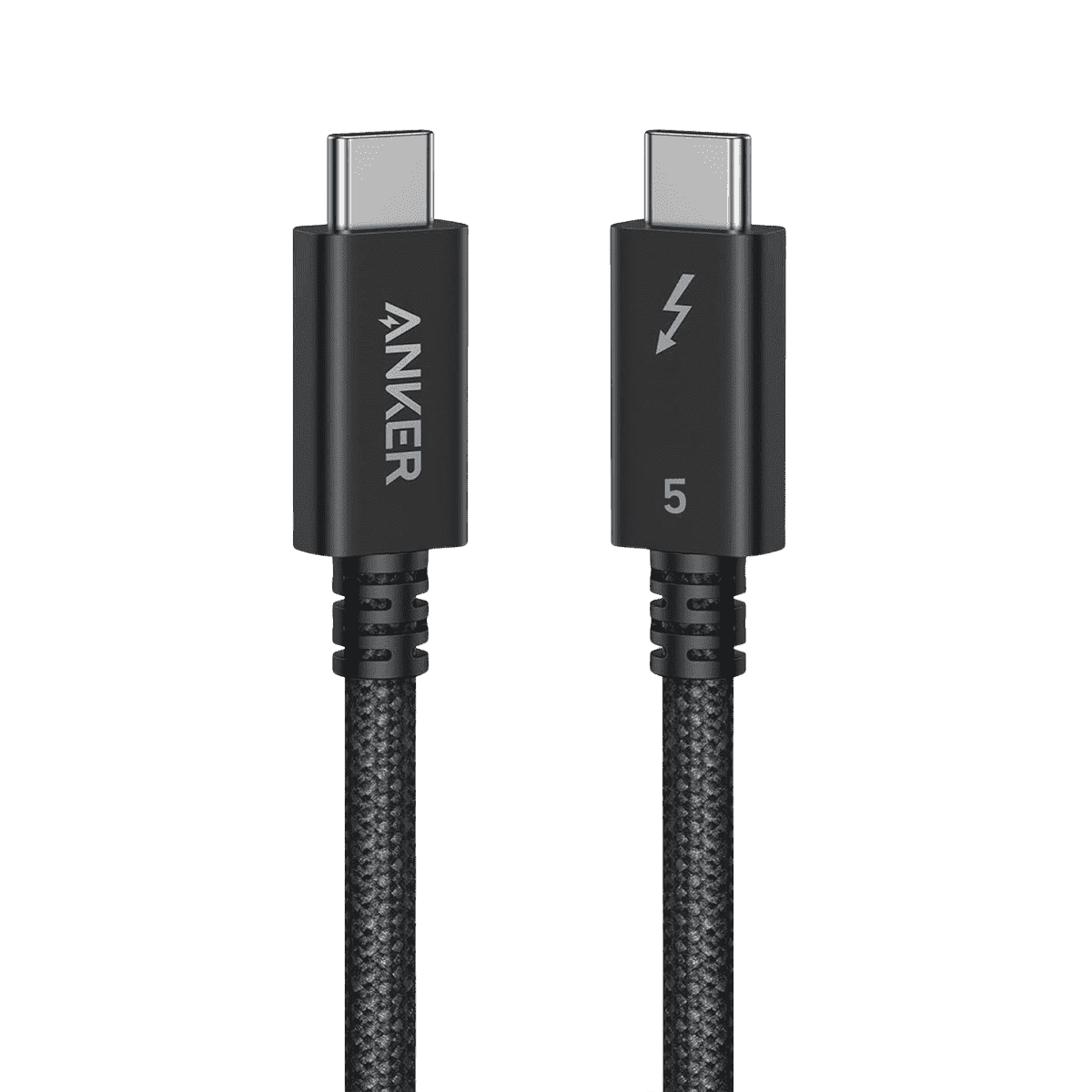 Black Thunderbolt 5 USB-C to USB-C cable, braided jacket