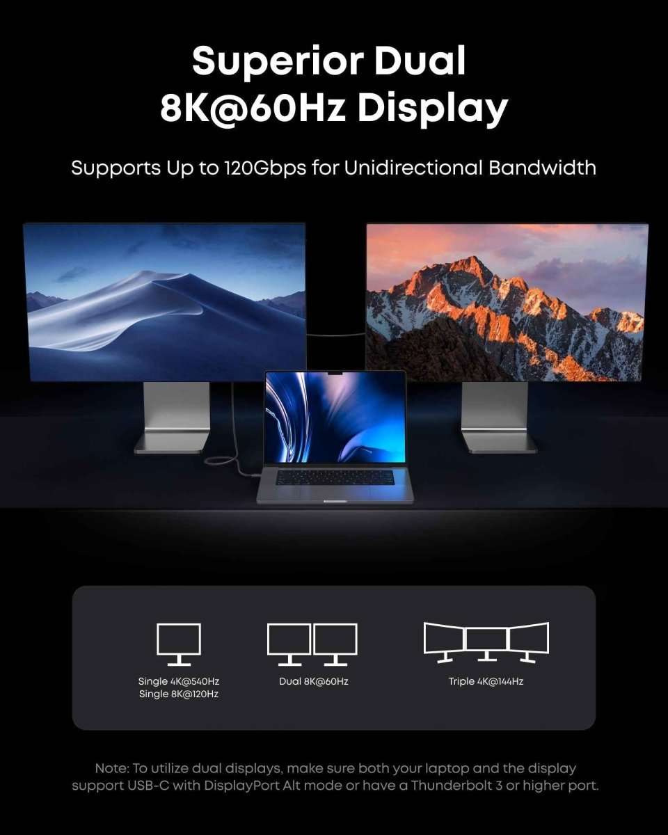 Black Thunderbolt 5 cable with USB-C connector on braided cord