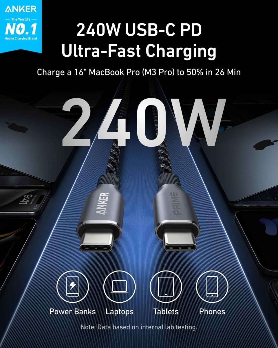 Anker Prime USB-C to USB-C Cable (240W, Upcycled-Braided) Cartsfy Inc.