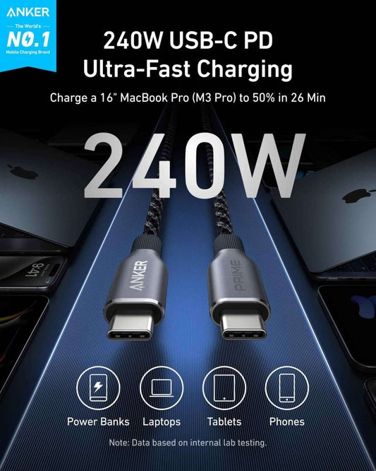 Anker Prime USB-C to USB-C Cable (240W, Upcycled-Braided) Cartsfy Inc.