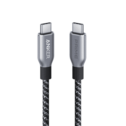 USB-C to USB-C cable with two silver connectors and black braided section